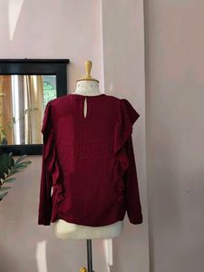 Ruffle Trim Long Sleeve Top