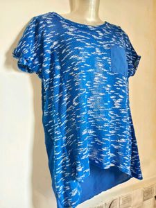 Blue Abstract Print Tunic Top Size M-L 36"-38"
