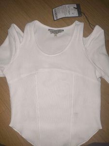 White Cold Shoulder Ribbed Top