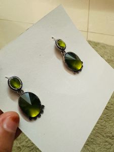 Green Oval Stone Drop Earrings