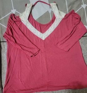 Chic Lace Trim Cold Shoulder Top