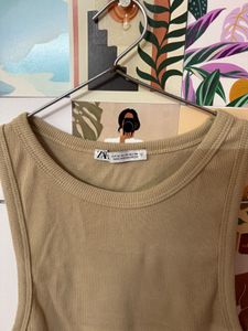 Solid Tan Ribbed Tank Top