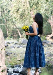 indigo block printed corset and skirt set