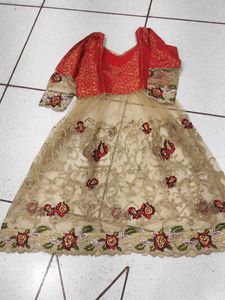 Green Ethnic Skirt with net frok style kurta wit