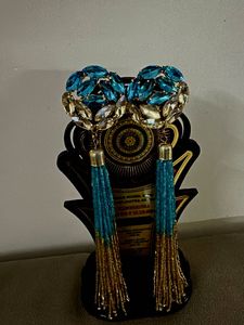 Stunning Teal & Gold Tassel Earrings