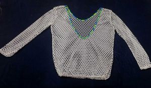 White Fishnet Top mesh crochet crop to