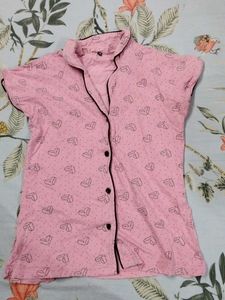 Pink Heart Print Pajama Top