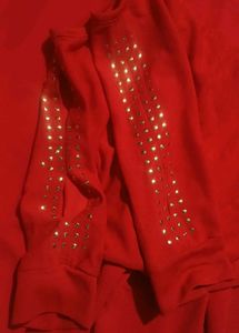 Chic Red Top and Skirt Set with Embellishments