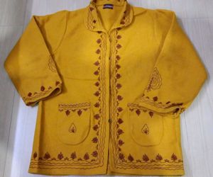 Stylish Mustard Yellow Embroidered Woolen Jacket f