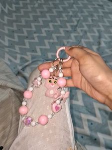 Pink Panther Beaded Keychain Charm