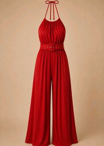 Stunning Red Halter Wide-Leg Jumpsuit