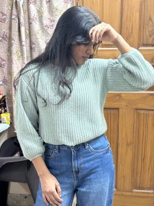 Cozy Mint Green Cropped Knit Sweater