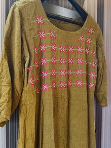 Embroidered Olive Green Kurta