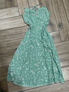 Green Floral Print Midi Dress