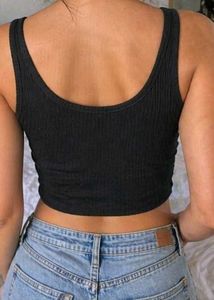 SSS Ribbed Black Crop Tank Top
