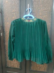 Emerald Green Pleated Sheer Top