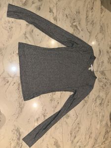 Grey Ribbed Long Sleeve Top