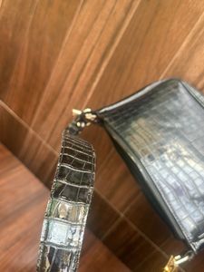 IMPORTED THRIFTED Black Croc Embossed Shoulde