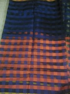 Orange Checked Saree