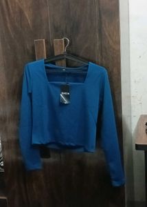 Ribbed Square Neck Long Sleeve Top
