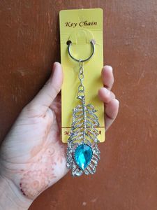 Peacock Feather Keychain with Blue Gem😍😍