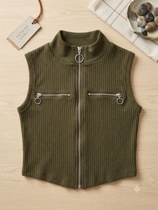 Ribbed Zip-Up Sleeveless Vest Top