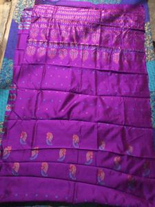 Vibrant Purple Silk Saree with Peacock Motif