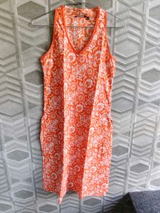 Vibrant Orange Floral Sleeveless Kurta