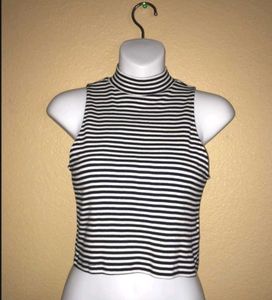 H&amp;M Striped Mock High Neck Crop Top