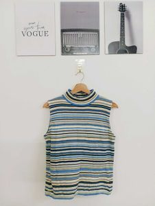 Striped Sleeveless Mock Neck Top