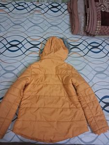 Orange Puffer Jacket with Faux Fur Hood