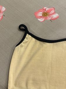 Ribbed Yellow Cami Top with Black Trim
