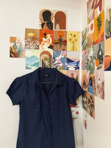 Navy Blue Button-Up Blouse