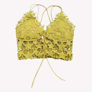 Yellow Star Lace-Up Crop Top