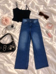 Wide Leg Blue Denim Jeans