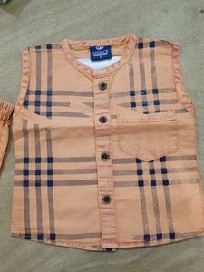 Cute Orange Checkered Shirt &amp; Shorts Set