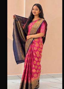 Vibrant Pink Silk Saree with Gold Peacock Motifs