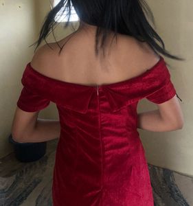 Elegant Red Velvet Off-Shoulder Dress