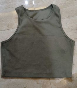 Olive Green Ribbed Crop Tank Top xs