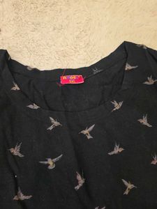 Dark black Bird Print Top