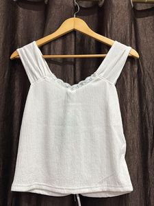 White Lace Trim Cinched Top