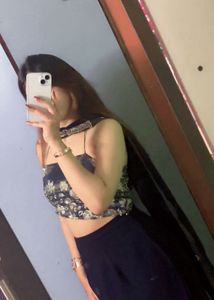 diwali Designer Blue Floral Crop Top & Skirt