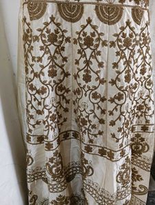 Elegant Cream &amp; Brown Patterned Dress