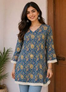 Stylish Blue Paisley Print Kurta