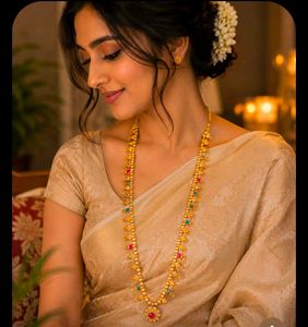 Elegant Gold Necklace with Ruby and Emerald