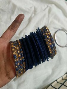 Navy Blue & Gold Embellished Bangles Set