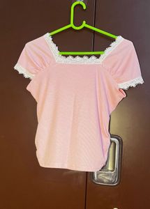 Cute Pink Lace Trimmed Top