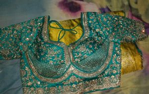 Embellished Teal Blouse saree