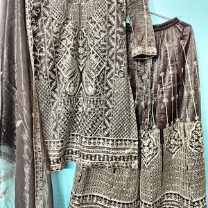 three piece fully embroidered suit set
