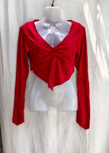 81209. Chic Red V-Neck Twist Front Long Sleeve Top